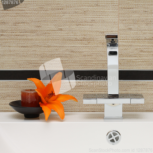 Image of Luxury Bathroom Interior Background - Sink, Faucet and Ceramic T