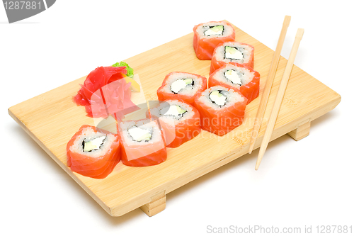 Image of Salmon Sushi Roll with Salmon Isolated