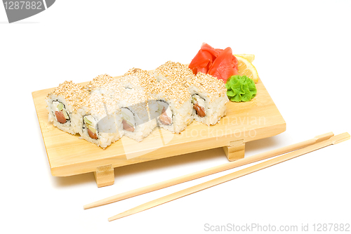 Image of Sushi, Wasabi and Ginger Isolated - Japanese Cuisine