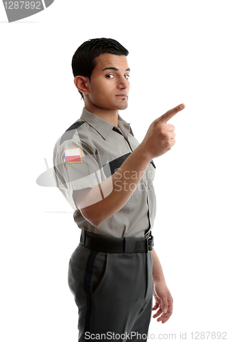 Image of Security officer or warden pointing finger