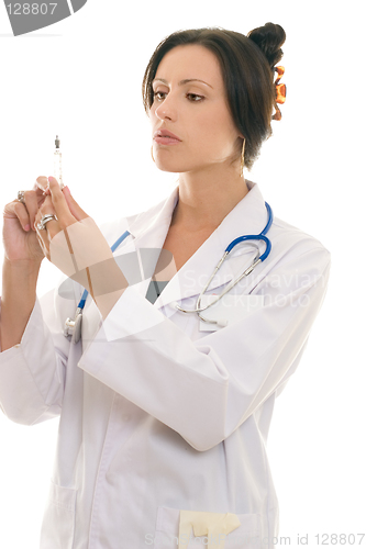 Image of Doctor or nurse with medical syringe