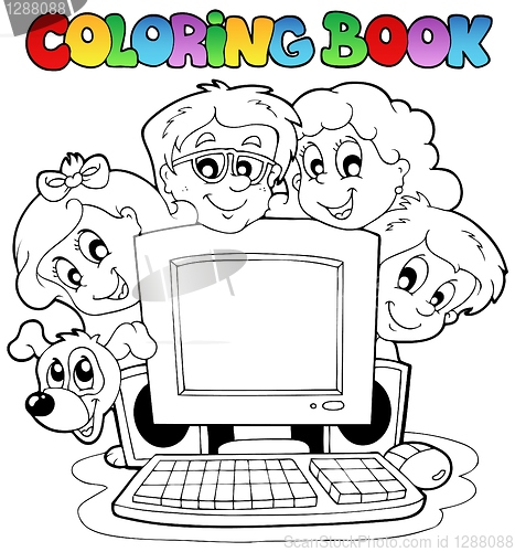 Image of Coloring book computer and kids
