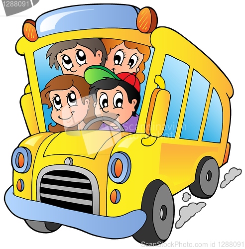 Image of School bus with happy children