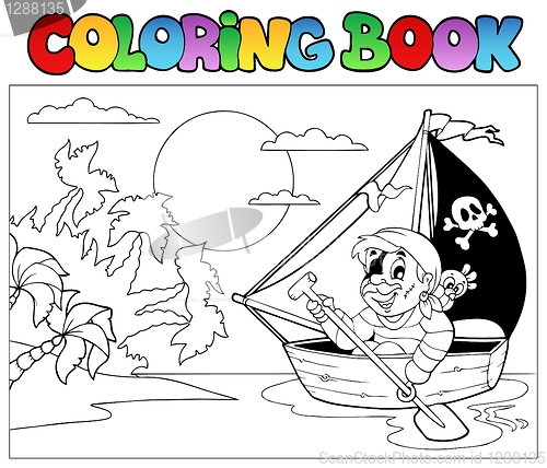 Image of Coloring book with pirate in boat