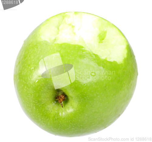Image of Single a green apple with bite