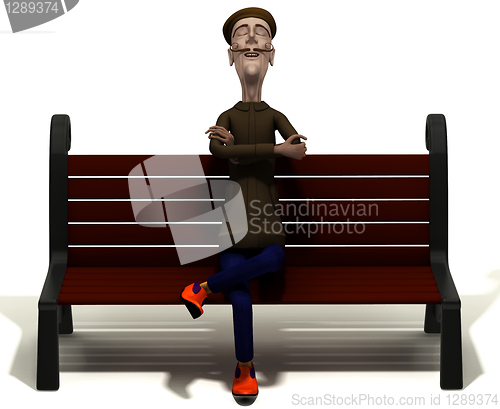 Image of Teacher enjoys today weather on brown bench