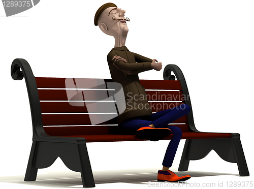 Image of Teacher enjoys today weather on brown bench