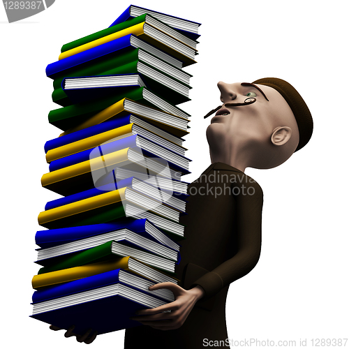 Image of Teacher carryng a pack of history books