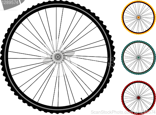 Image of set bicycle wheels isolated on white