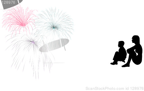 Image of Silhouette Girl Boy Fireworks