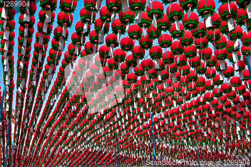 Image of Red lanterns in buddhist temple for Buddha birthday celebration