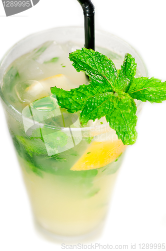 Image of mojito caipirina cocktail with fresh mint leaves