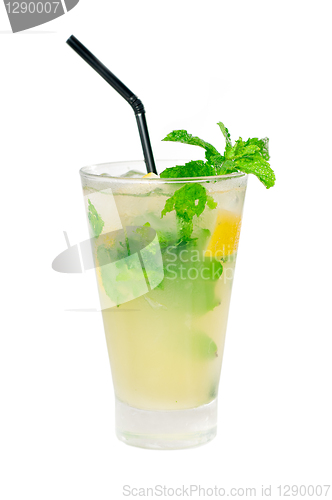 Image of mojito caipirina cocktail with fresh mint leaves