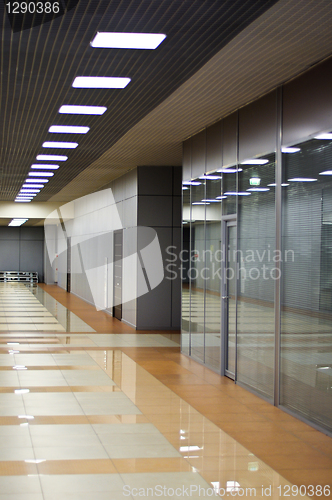 Image of Wall with glass partitions and doors in office building