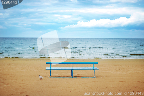 Image of blue wooden bench