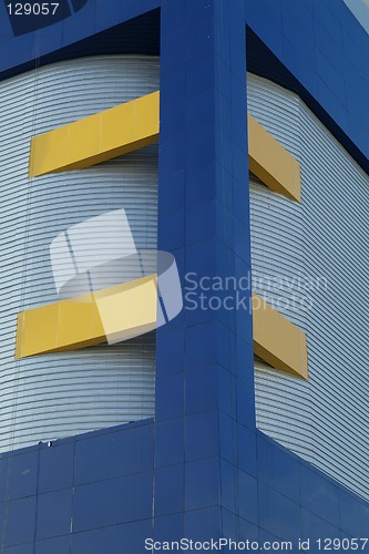 Image of Detail of blue and yellow building