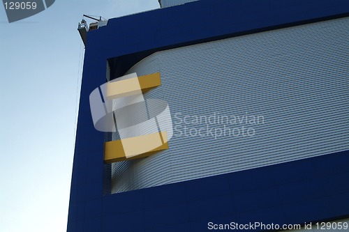 Image of Detail of blue and yellow building