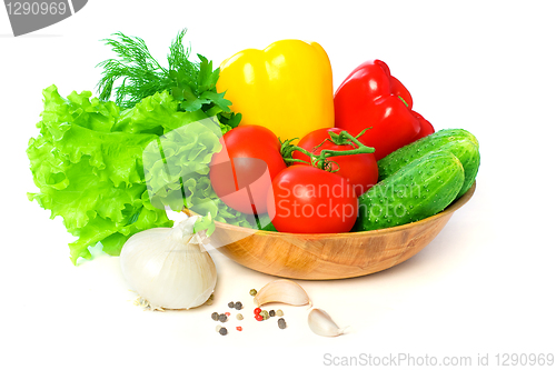 Image of Colorful Vegetables with Green Leaf Isolated on White Background