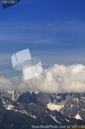 Image of High mountains in clouds, Caucasus Mountains, Georgia.