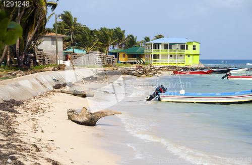 Image of waterfront hotel fishing boats Corn Island Nicaragua