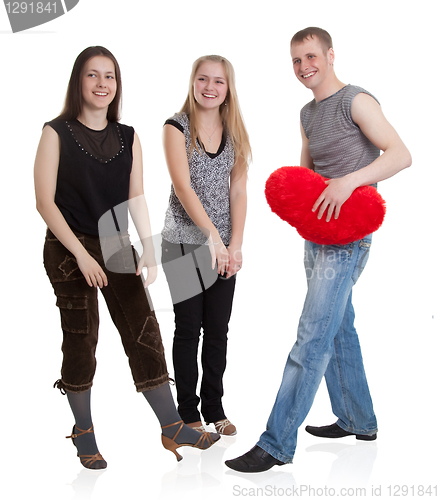 Image of Two girls and a guy make merry