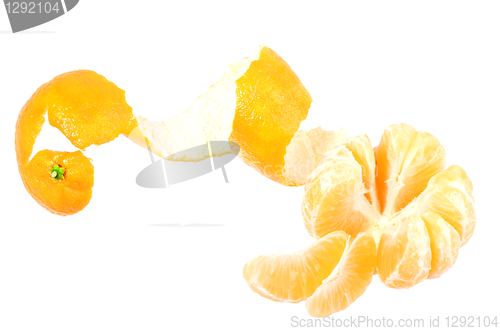 Image of One peeled fruit of orange tangerine