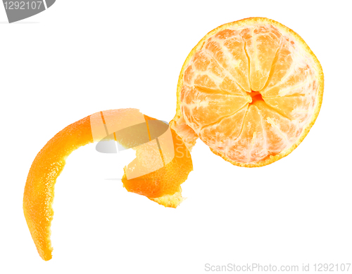 Image of One peeled fruit of orange tangerine