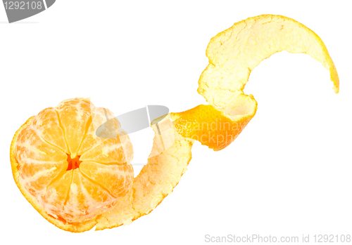 Image of One peeled fruit of orange tangerine