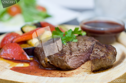 Image of Beef Steak - Gourmet Restaurant Food, background. Shallow depth 