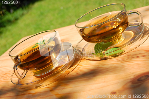 Image of cup of tea in the garden