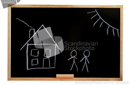 Image of blackboard with house drawing