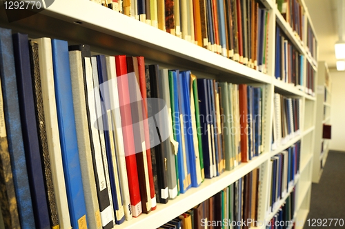 Image of books in a library