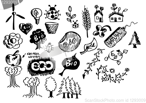 Image of hand drawn nature and eco symbols