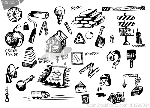 Image of hand drawn construction icons 