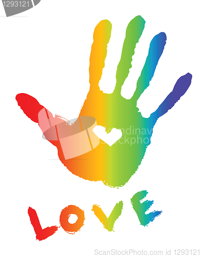 Image of bright colorful handprint with heart
