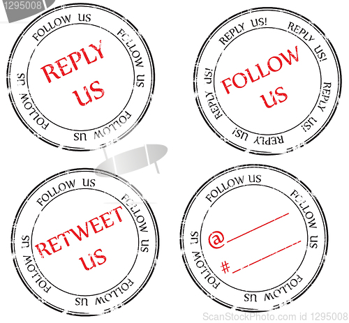 Image of set of stamps to Twitter: follow, reply, retweet