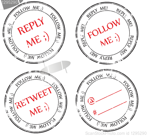 Image of set of stamps to Twitter: follow, reply, retweet