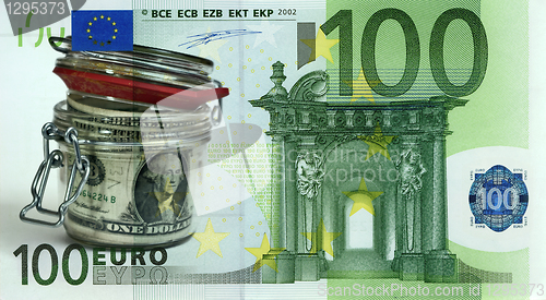 Image of dollars in the bank against the euro