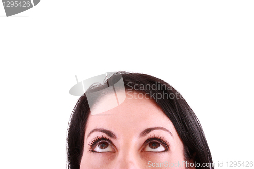 Image of Girl looking up isolated on white 