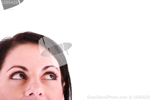 Image of Girl looking up isolated on white