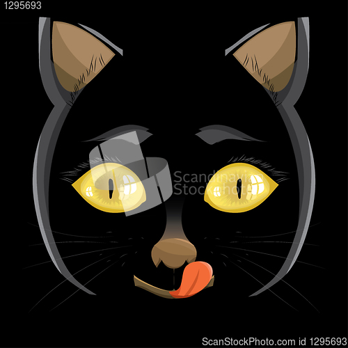 Image of illustration. head of a black cat