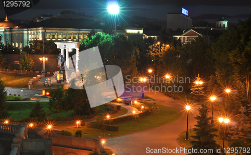 Image of Night view on park near to the Temple of the Christ of the Savior