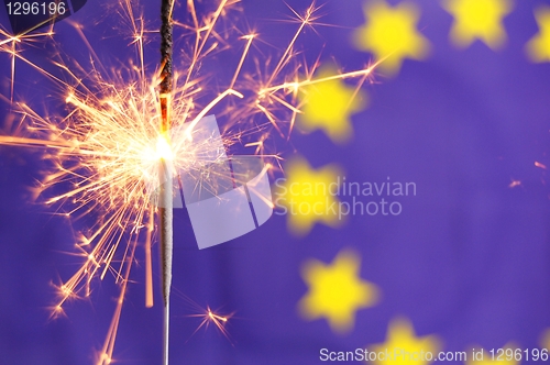 Image of euro union flag and sparkler