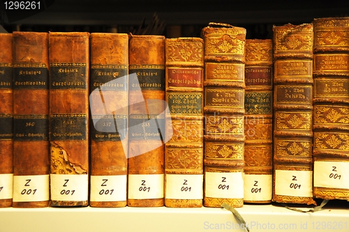 Image of old books in library