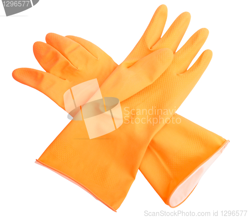 Image of Two orange rubber gloves