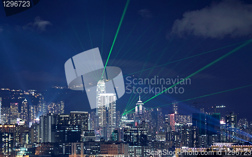 Image of Beautiful laser night show scenery of Hong Kong Victoria Harbor