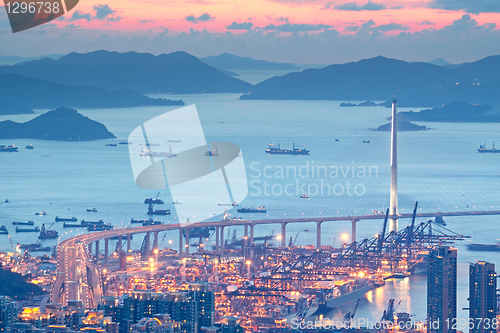 Image of highway bridge sunset in hong kong