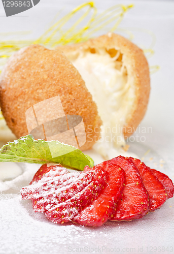 Image of Dessert of ice-cream at biscuit