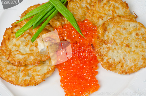 Image of pancakes with red caviar