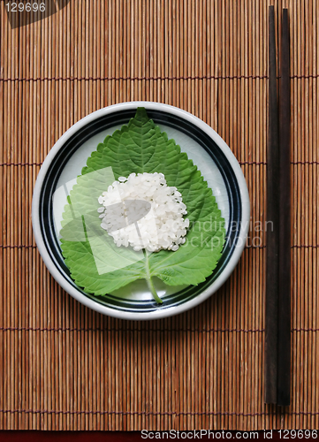 Image of Rice on a green leaf - healthy eating